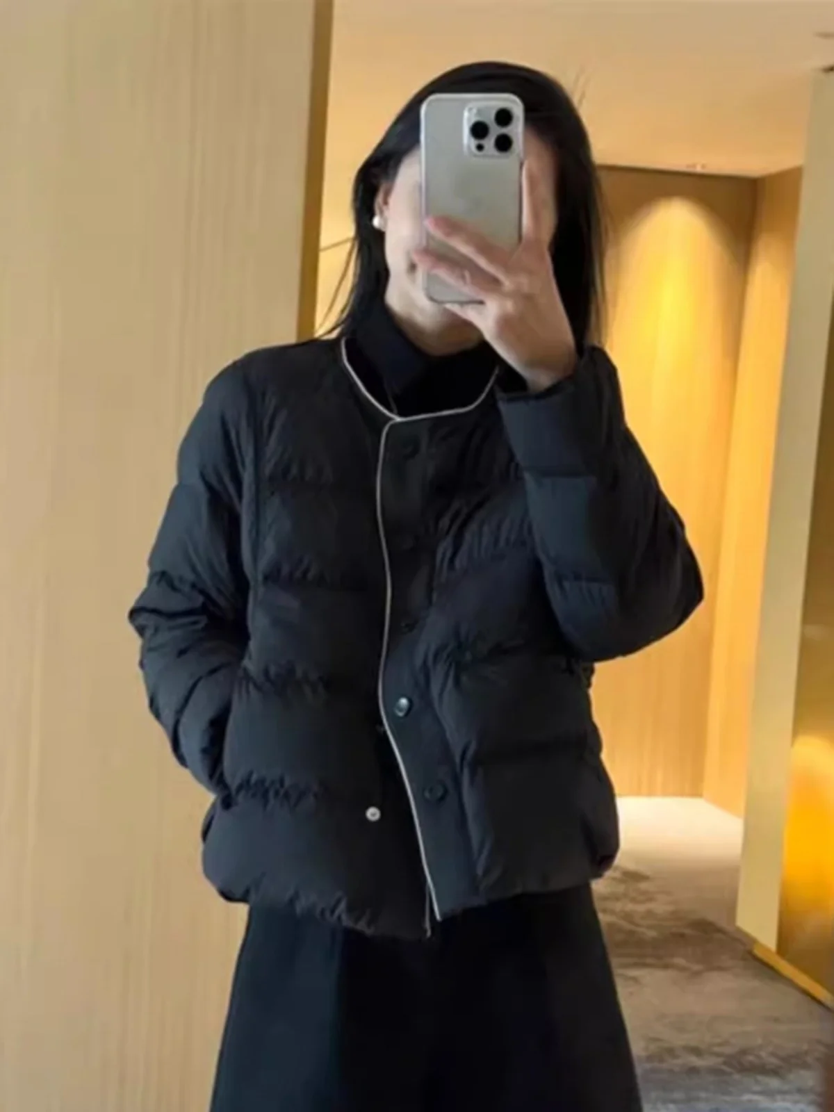 

Korean Sle ort Bread Jaet Women's Faion Simple Design Winter Cotton Coat Versatile Casual Stand Collar Zipper Pure Color