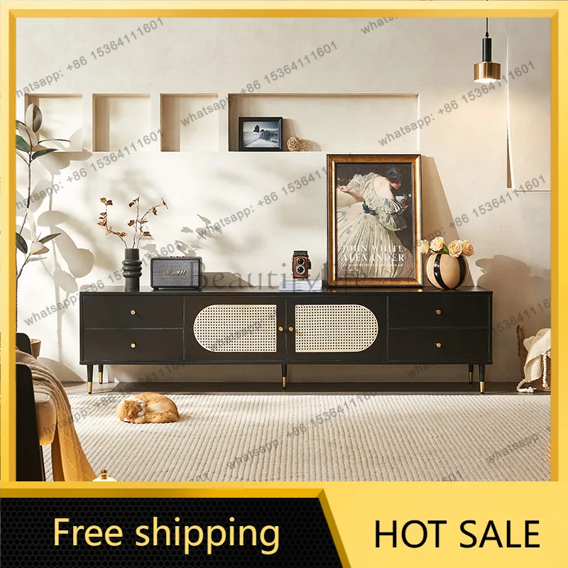 FG vintage Jijifeng Woven Panel TV Storage Cabinet Living Room Used Storage Cabinet