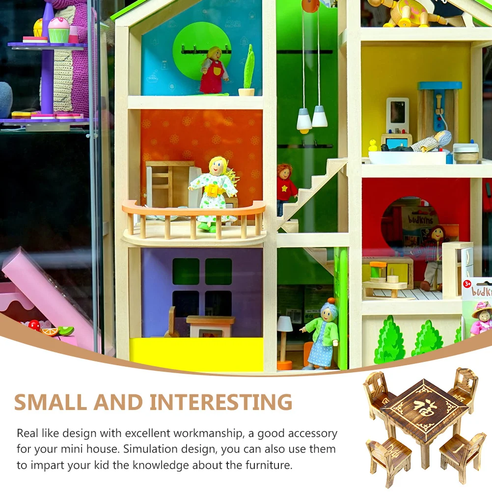 

1Set Mini Wooden Table and Chair Set Round Edges Smooth Surface Mini House Supply Decorative Miniature Furniture Ornament