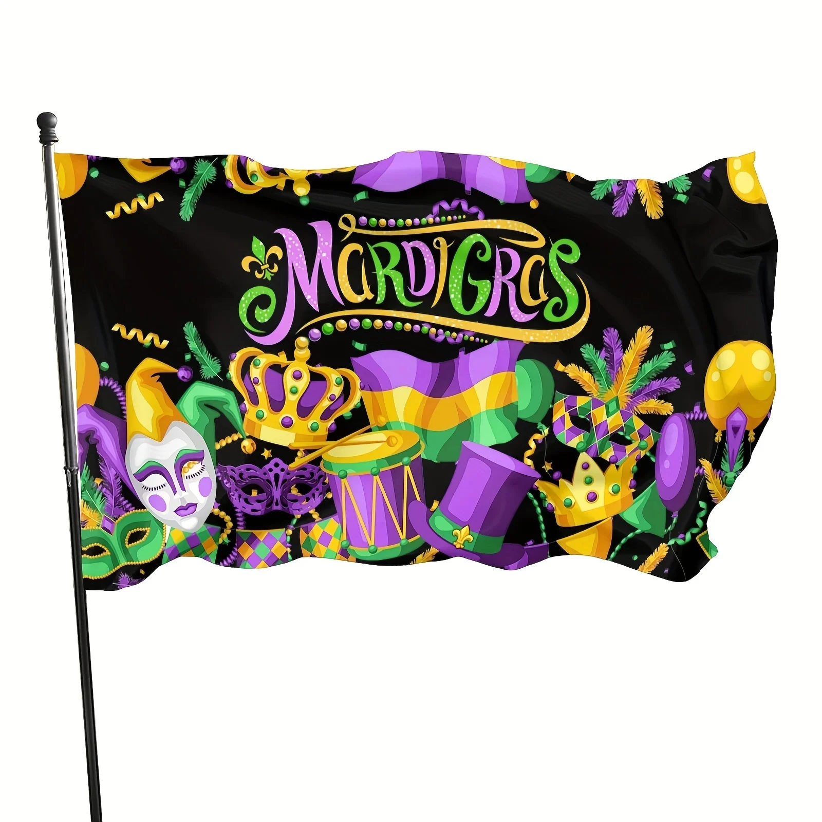 Mardi Gras Decorations Flag Purple Green Gold Festival Outdoor Yard Banner Durable Polyester
