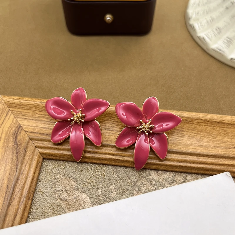 Elegant Petal Dripping Glaze Earrings Stud For Women Girls Flower More Colors Elegant Brincos