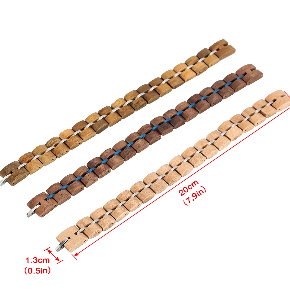 Vintage Wooden Mixed Stainless Steel Chain Wood Bracelets for Men Women Natural Stylish Wood Bangle