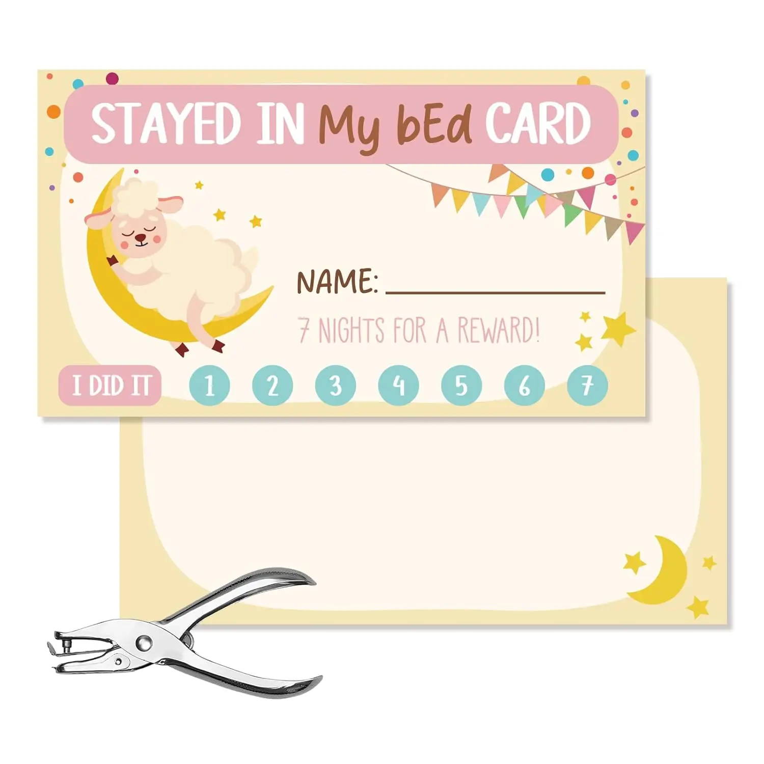 

200pcs Stayed in My Bed Reward Cards with Hole Puncher for Kids Bedtime Routine