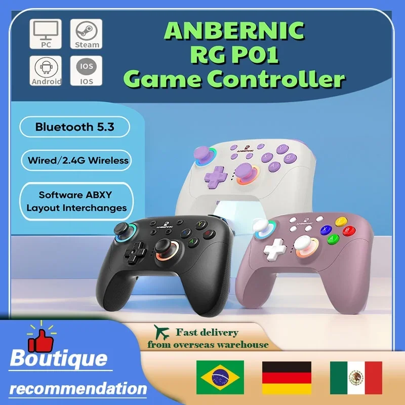 ANBERNIC RG P01 RGP01 Gamepad Game Controller Wired Wireless Bluetooth For PC Android IOS Steam RGB Hall Effect Joystick XBOX