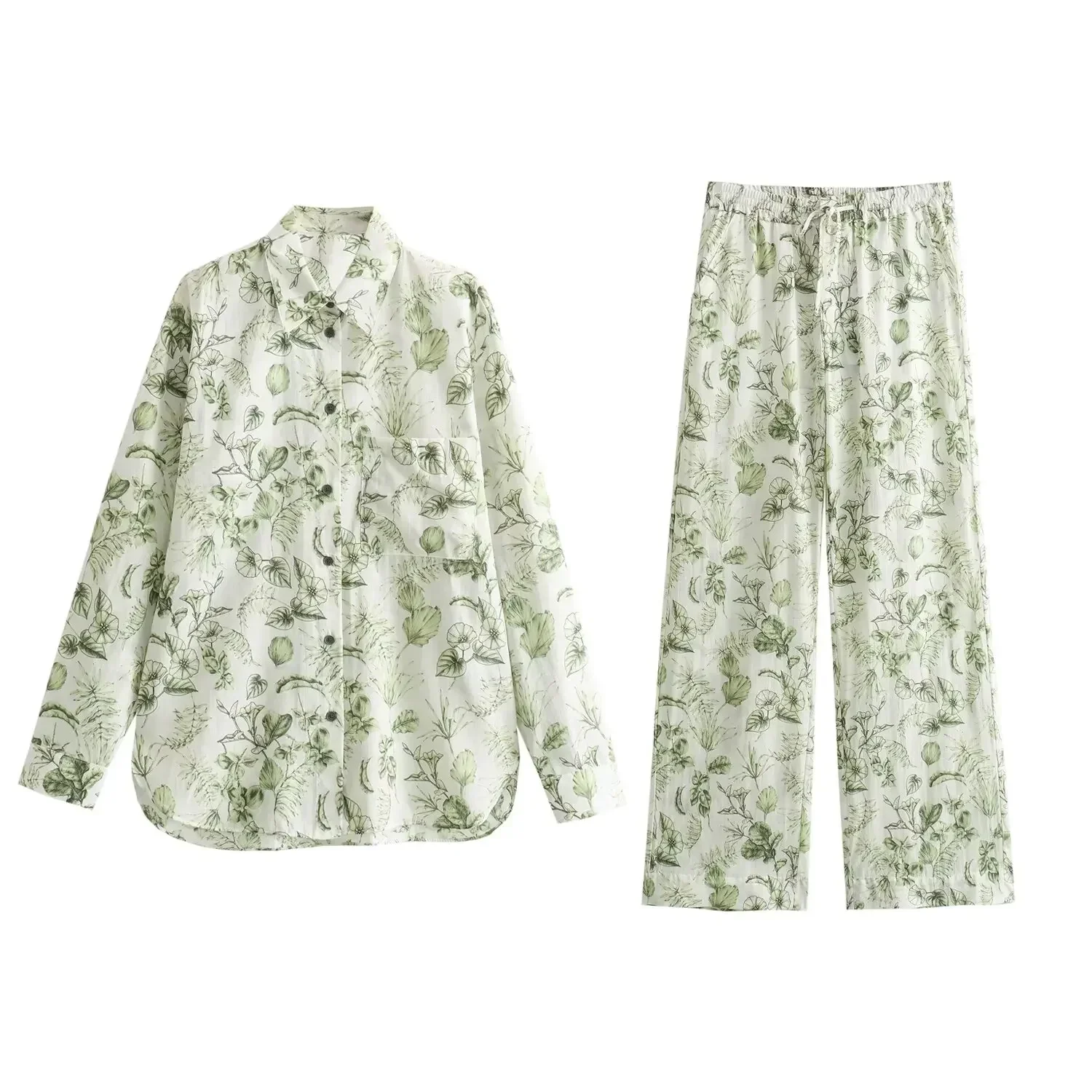 

Женский костюм из 2 предметов, новинка 2024, модная офисная рубашка с принтом, блузка с длинным рукавом в стиле ретро + брюки с эластичным поясом, костюм