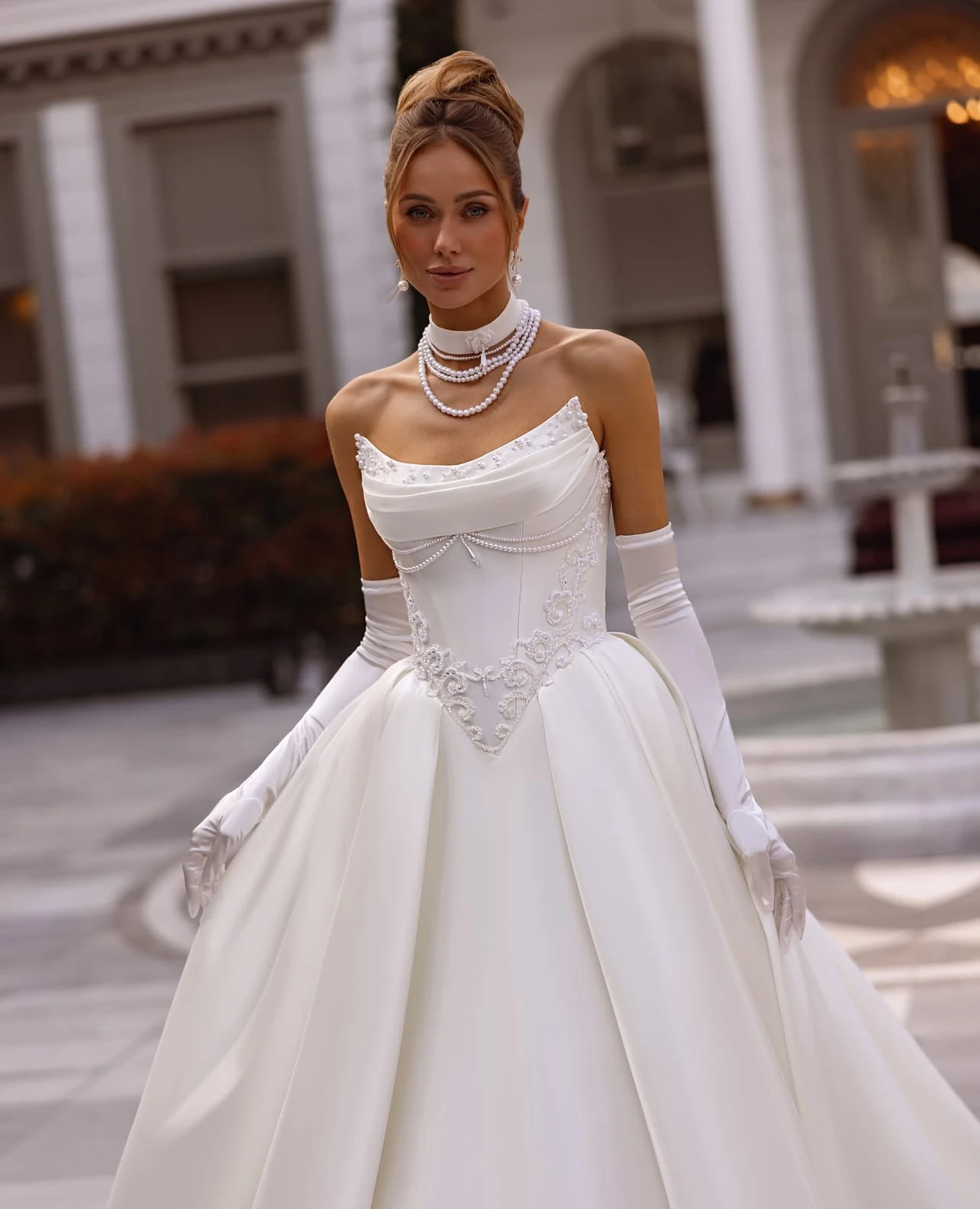 

Атласное свадебное платье в стиле ретро по индивидуальному заказу, плотный вышитый воротник в форме сердца, пышная юбка без рукавов, свадебное платье Vestido de novia