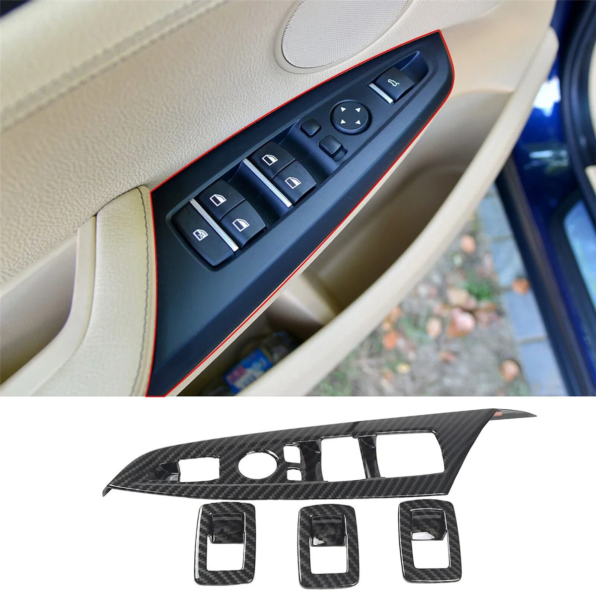 Car Window Glass Lifting Switch Buttons Frame Decoration Cover Trim for BMW X3 X4 F25 F26 2011-2017 Carbon Fiber