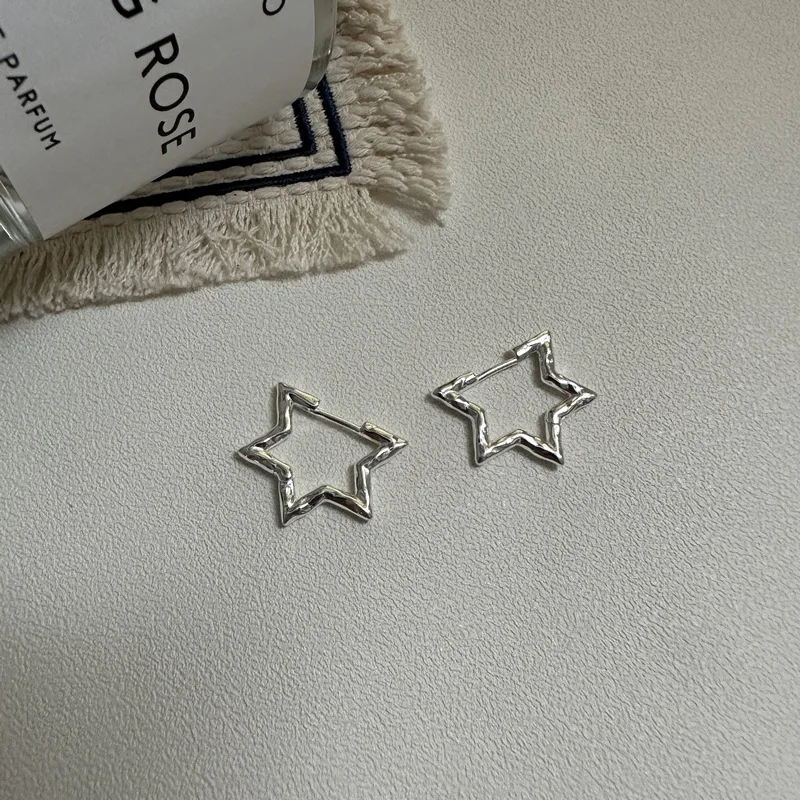 

S925 Sterling Silver Fine Stud Earrings Korean Fashion Five-Pointed Star Ear Jewelry