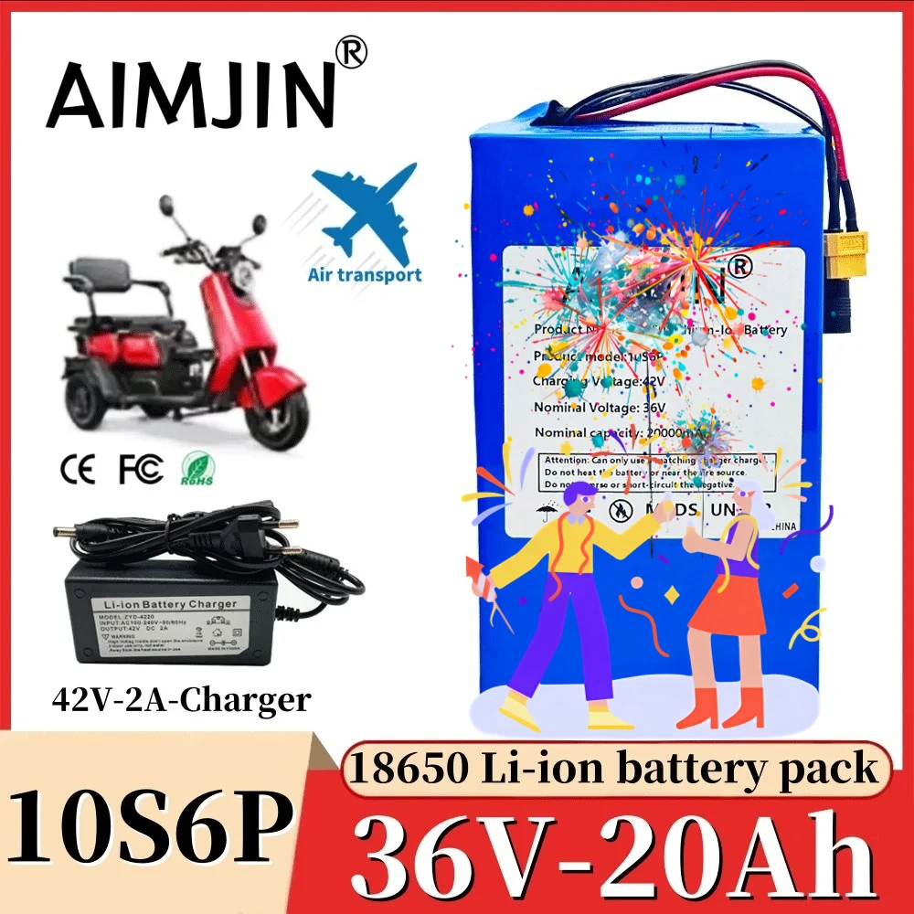 

✨10S6P 36V 20Ah High-capacity Rechargeable 18650 Lithium-ion Battery Pack Built in BMS Suitable for Electric Scooter Battery