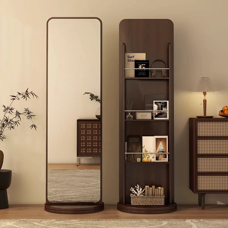 

Rotating whole body floor-to-ceiling home bedroom movable fitting mirror, newspaper, magazine storage integrated dressing