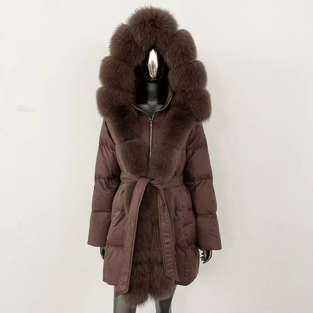 Women Casual Winter New Jacket Hooded Natural Real Fox Fur Outerwear Puffer Jacker Thick Warm Streetwear White Duck Down Coat