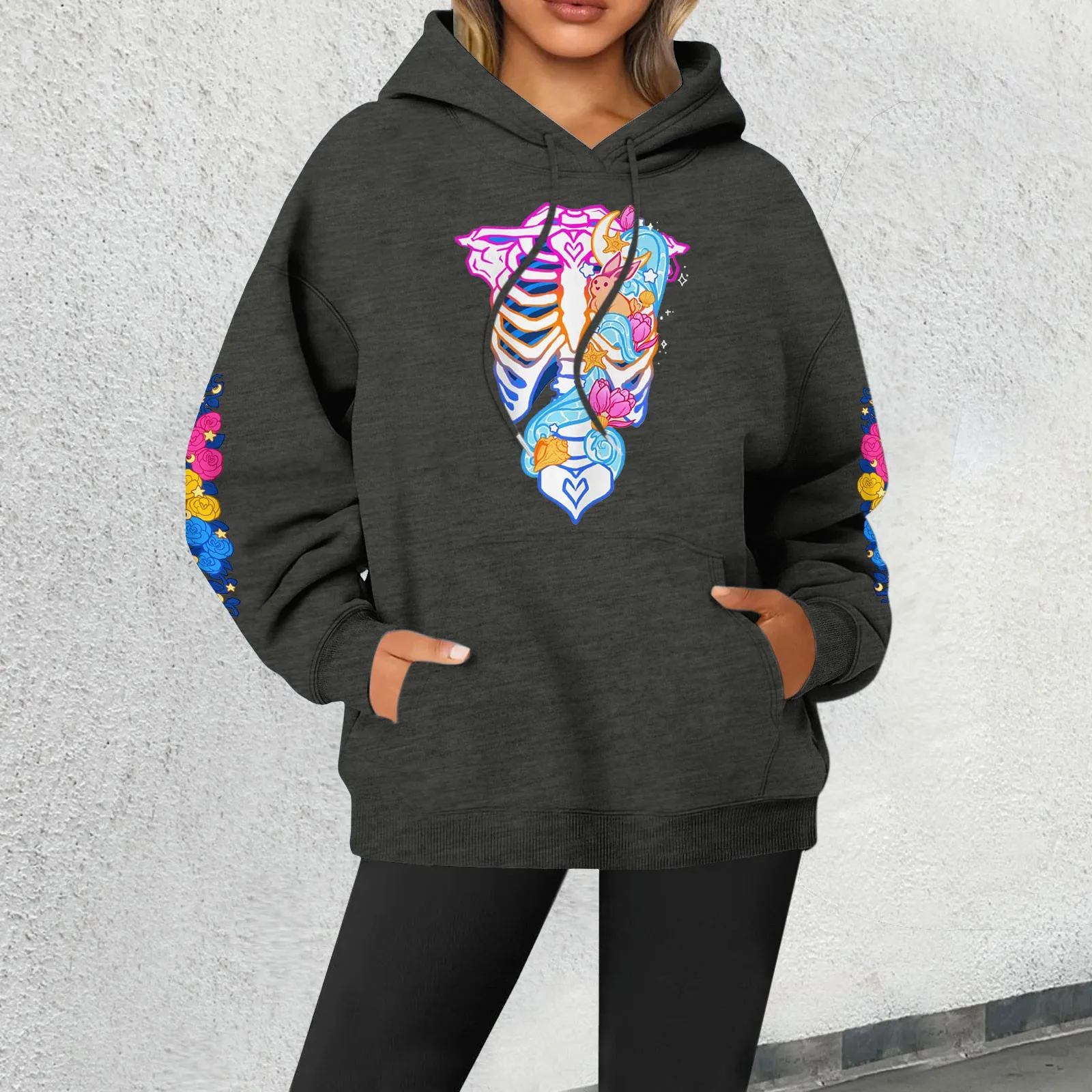 Damen Knochen druck Loose Top Casual Hoodie leichte Hoodie Frauen