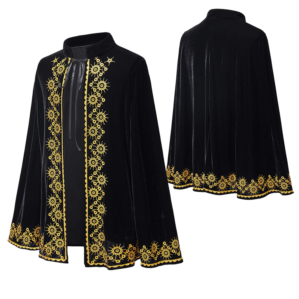 

Medieval King Prince Cosplay Cloak Halloween Party Carnival Performance Festive Black Kings Cape