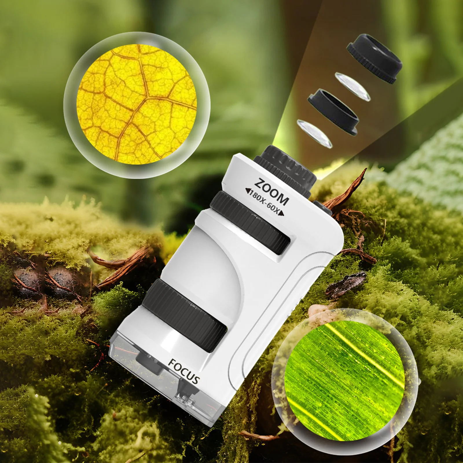 60X-180X LED Pocket Microscope Built-in LED Light Portable Handheld Microscope with 60x-180x Magnification for Students Age 6+
