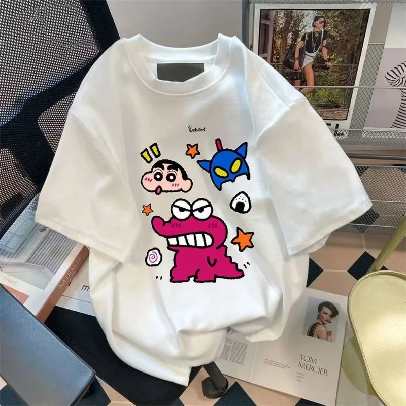 

Summer Crayon Anime Cartoon Printing Pure Cotton Short Sleeves Men Women's Japanese Style Heavy Fit Loose-Fit Half Sleeve T-Shir