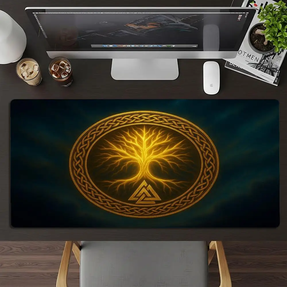 Viking Tree Of Life Mouse Pad XXL Rune Circle Norse Art Non‑Slip Rubber Deskmat Pc Game Keyboard Mats Large Computer Mouse Mat