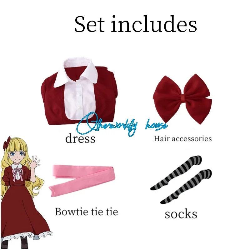 Anime Bungo Stray Dogs Alice Cosplay Costume Red Dress Wig Uniform Halloween Party Alice Outfit for Women Girls Clothing