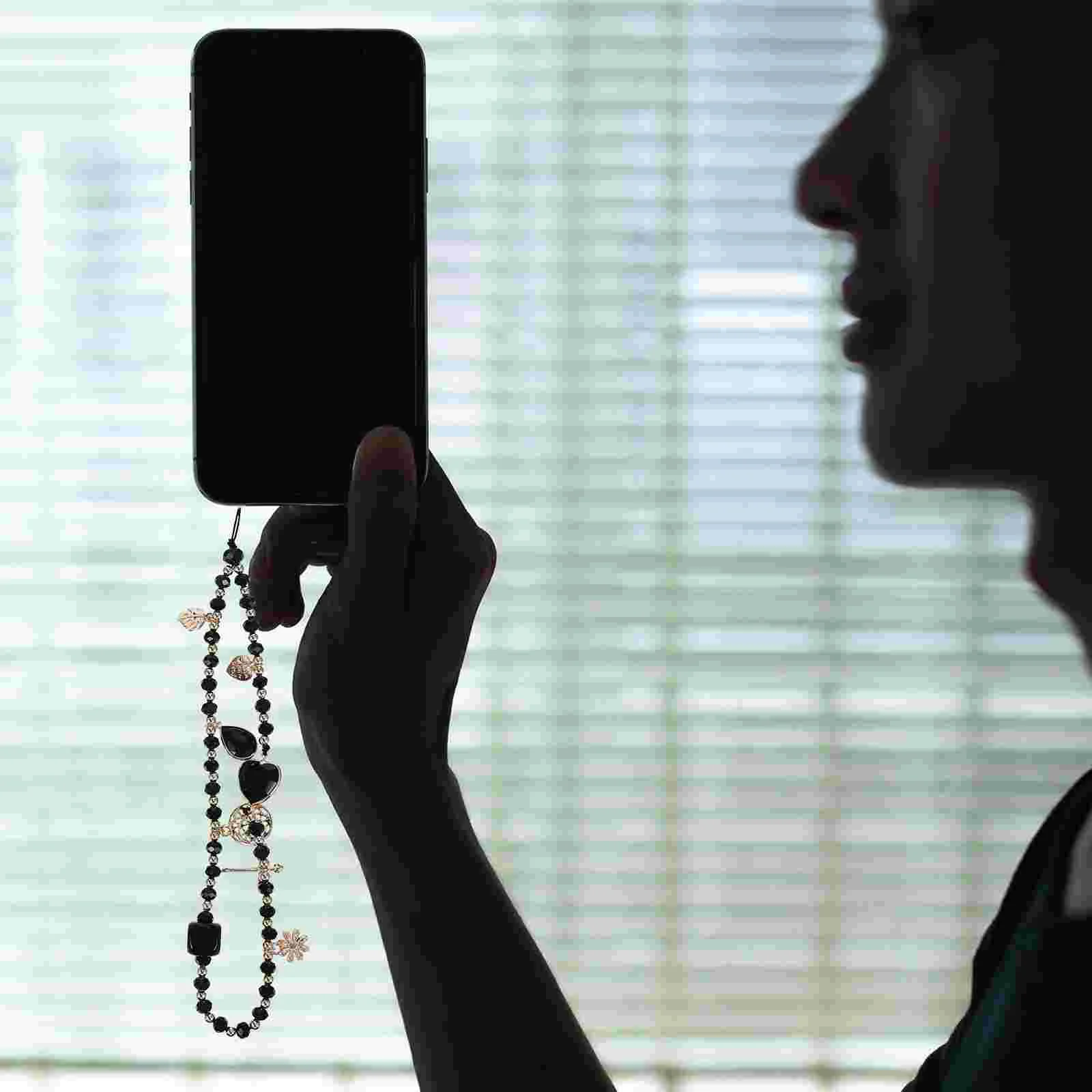 Lanyards Color Matching Mobile Phone Chain Beaded Charms Unique Hanging Rope Cellphone Black Wrist Strap
