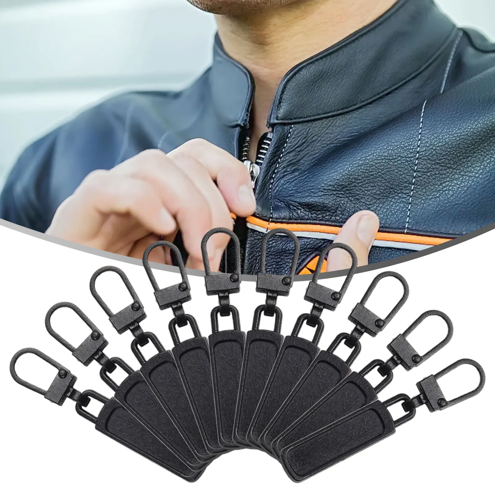 Zip Slider Replacement 10 Pieces Metal Pullers for Fixing Broken Zippers on Travel Bags Backpacks and Clothing