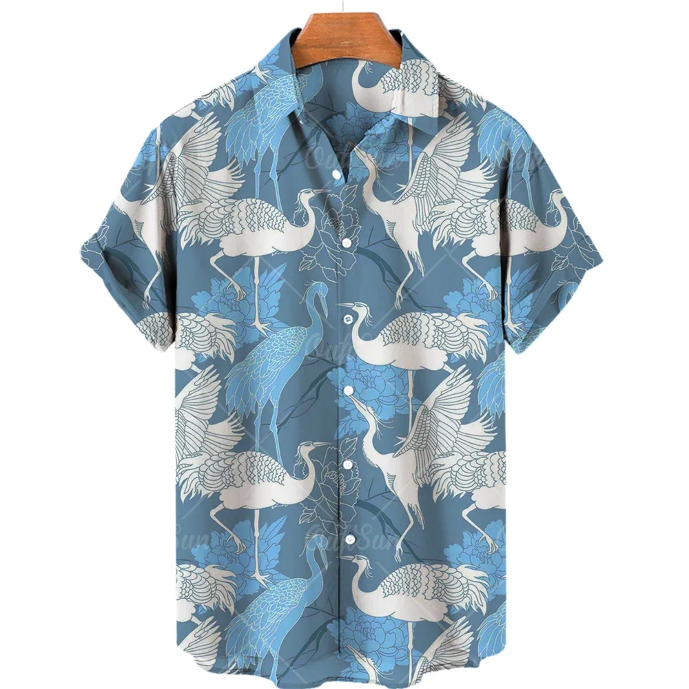 

2024 Red Crowned Crane 3d Pet Printed Hawaiian Shirt For Men Loose Summer Short Sleeve Loose Men's Casual Fashion Tops 6xl