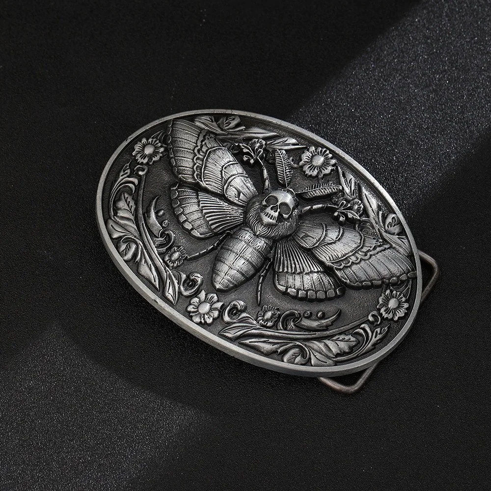 Retro Skull Butterfly Pattern Belt Buckle - Men's Western Cowboy Personalized Fashion Accessories