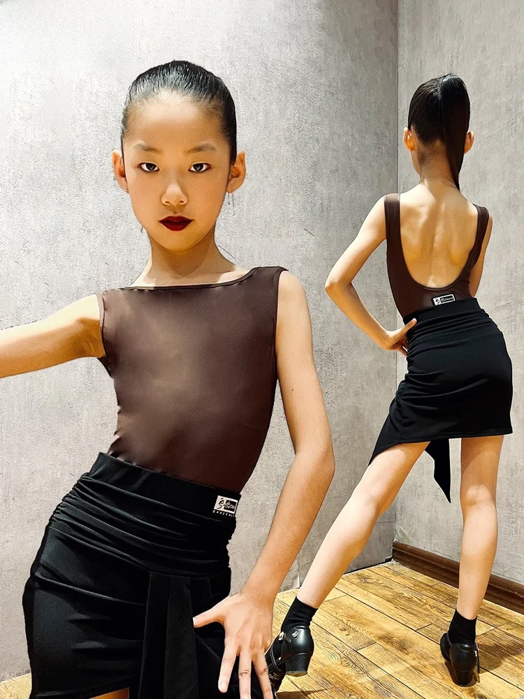 ロイヤルラテン-子供用ダンス衣装-ラテンダンス練習着-ノースリーブトップ-ガールズジャンプスーツ-h6206-通気性-速乾性