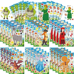 16 sheet Shrek  Puzzle Stickers Make a Face Donkey Cartoon Children Game Creative Assemble Jigsaw Toys For Kids Girls