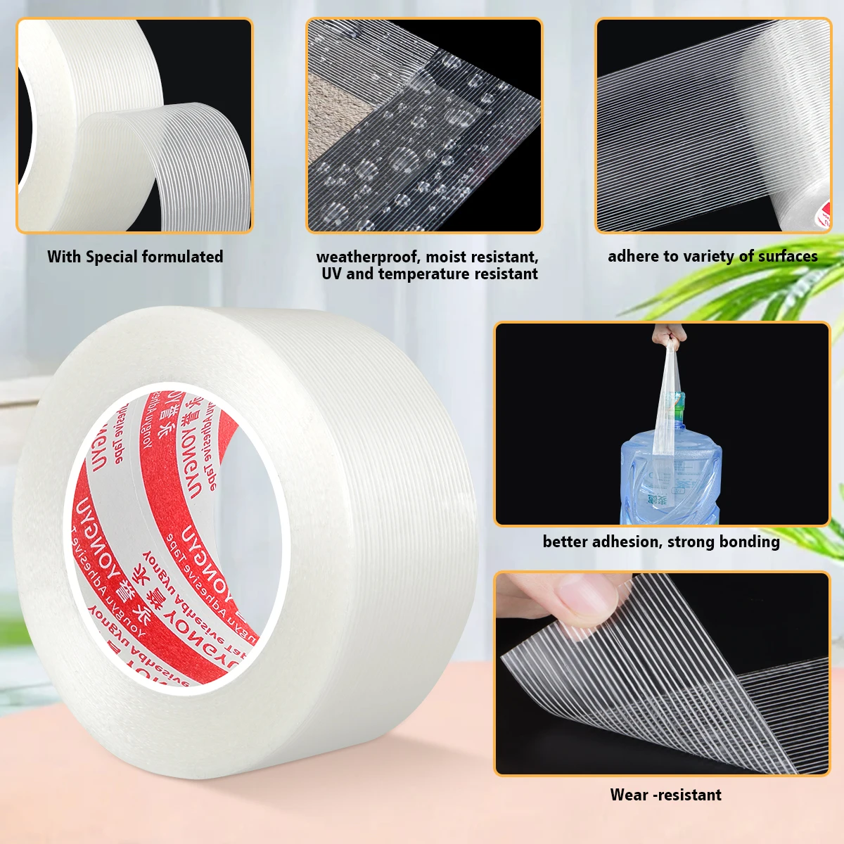 Transparent Fiber Tape Single-Sided Glass Stripe Electrical Appliance Fixing Refrigerator Battery High Adhesion Moving Bundling