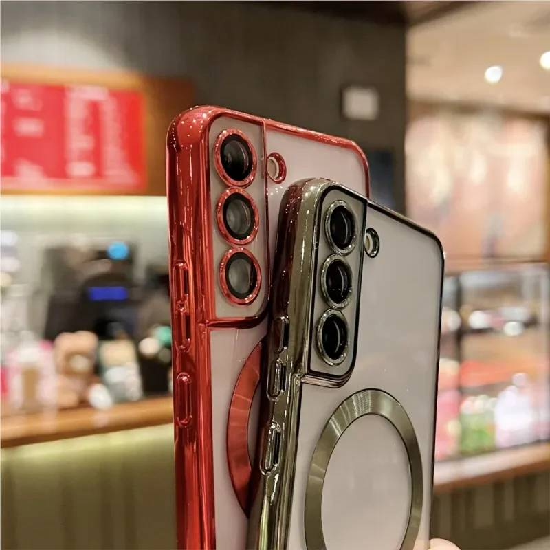 Luxe Plating Voor Magsafe Magnetische Case Voor Samsung S25 S24 S23 S22 Ultra Plus S21 S20 FE Note20 A35 a55 A05 Clear Cover
