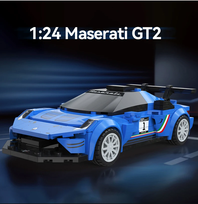 CaDA 1:24 MOC مازيراتي GT2 سيارة سباق رقم 24 سيارة رياضية اللبنات 2024 Fanatec GT2 مدينة سيارة الطوب اللعب هدايا العيد