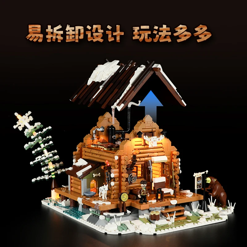 الرجعية منزل الصيد المقصورة الإضاءة اللبنات منزل خشبي فيلا عرض الشارع نموذج الحلي تجميعها اللعب #2