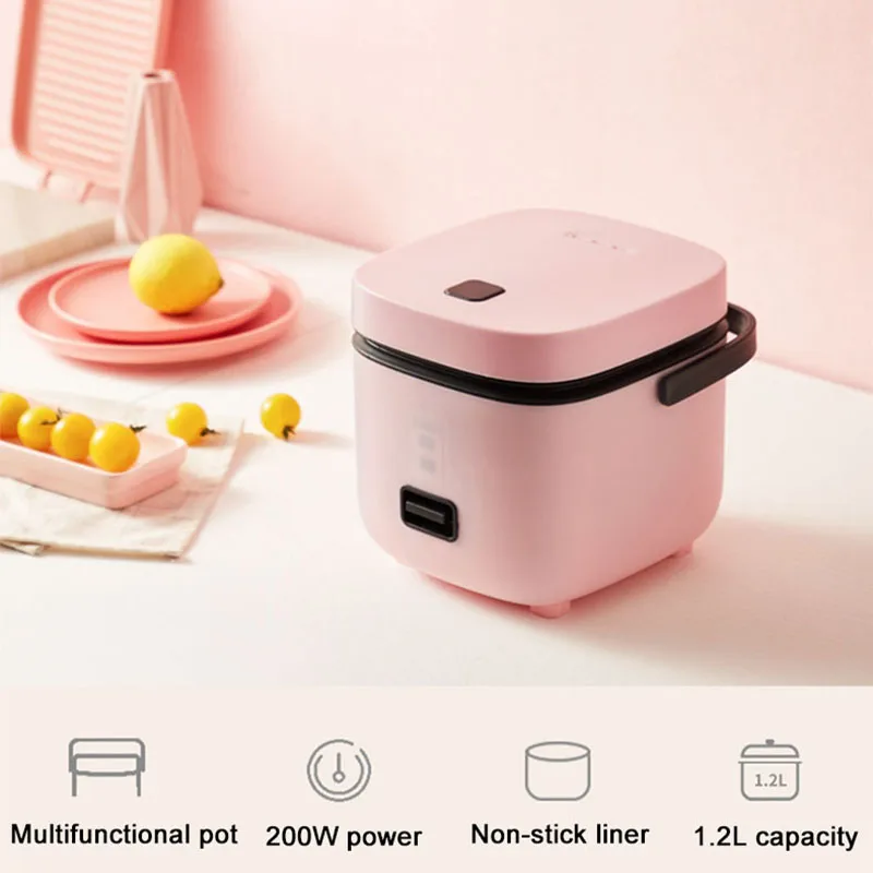 1.2L Electric Rice Cooker Food Steamer Cooking Pot Mini Portable Heating Lunch Box Noodles Hot Pot Non-stick Food Cooker 220V