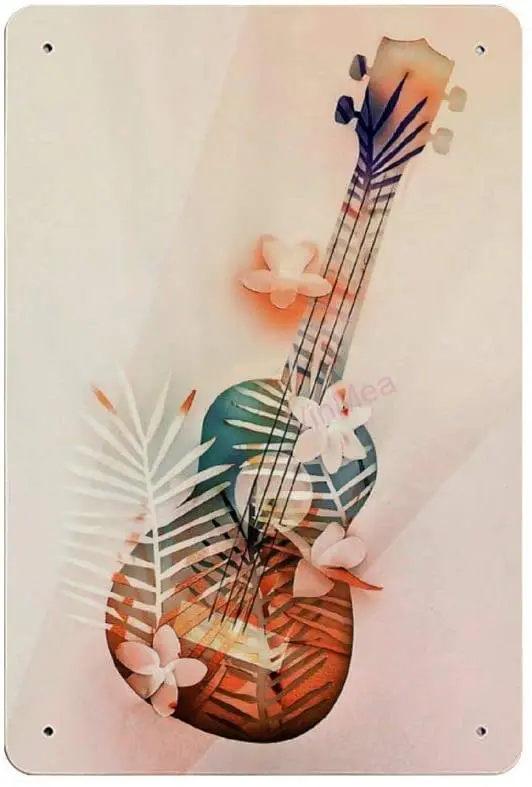 Bit SIGNSHM Flower Ukulele Retro Metal Tin Sign Plaque Poster Wall Decor Art Shabby Chic Gift Suitable 12x8 Inch sign