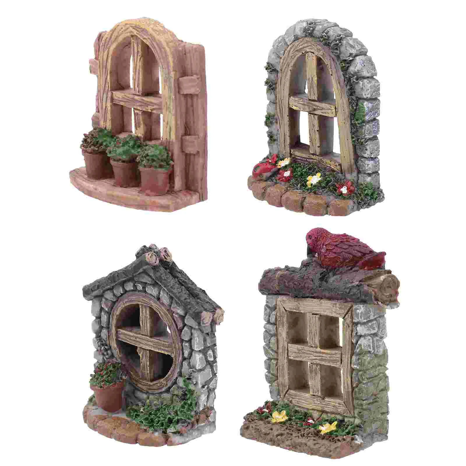 

4 Pcs Miniature House Micro Landscape Ornament Plant Pots Decor Decoration Garden Adornment Bonsai Craft DIY Home
