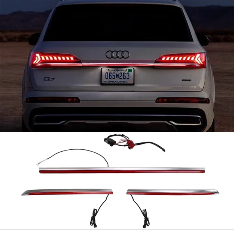 High Quality Rear Trunk Lid Door Tail Gate Strip Cover Trims LED Light Through Taillight For Audi Q7 2020 2021 2022 2023 2024