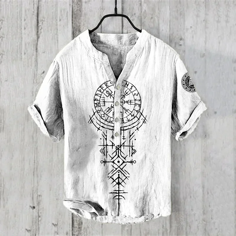 Hawaiian Linen Men's Short Sleeve Shirt Vintage Style Popular Short Sleeve Button-Collar High Quality Summer Top