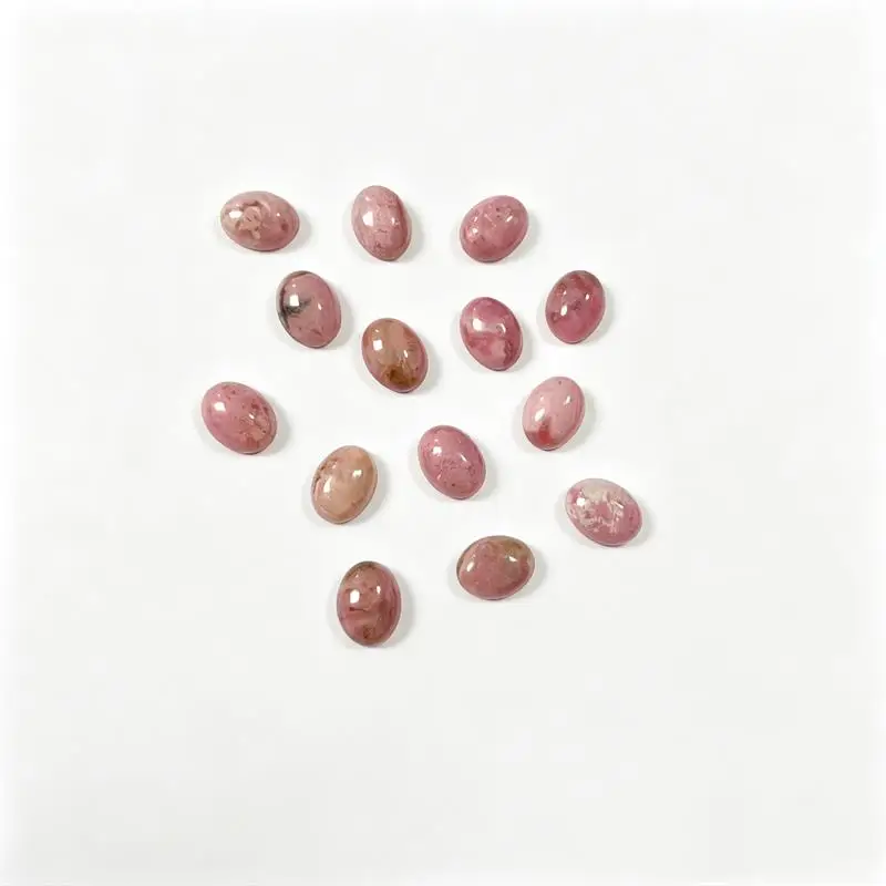 5pcs 7x9mm Rhodonite Oval Cabochon Beads No Hole Polished Flat Back for Necklace Pendant