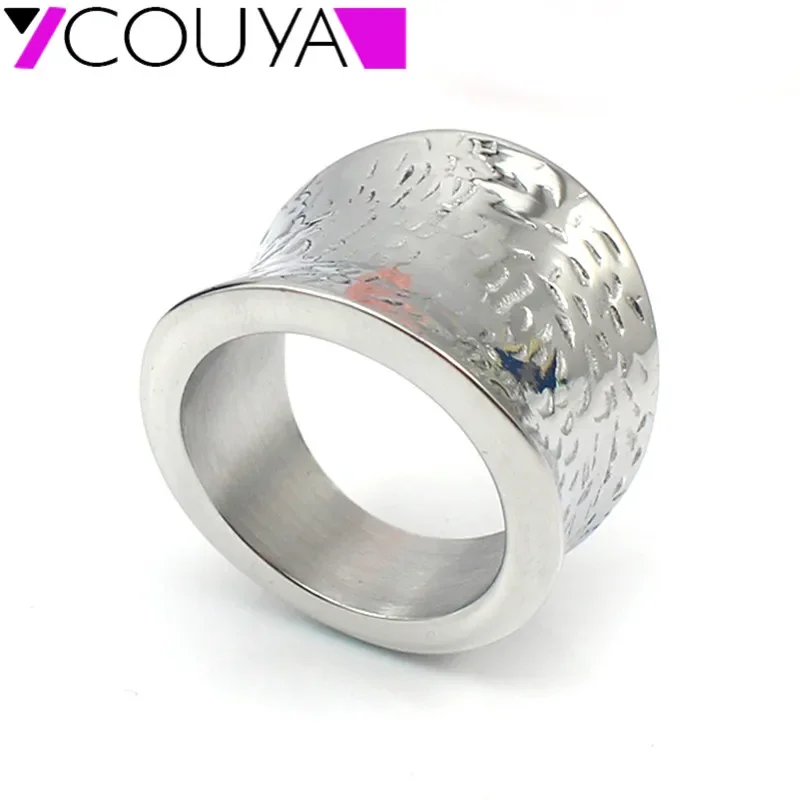 COUYA 2017 New fashion 316L Irregular Shape stainless steel big plain hammer shiny rings for women jewelry ring