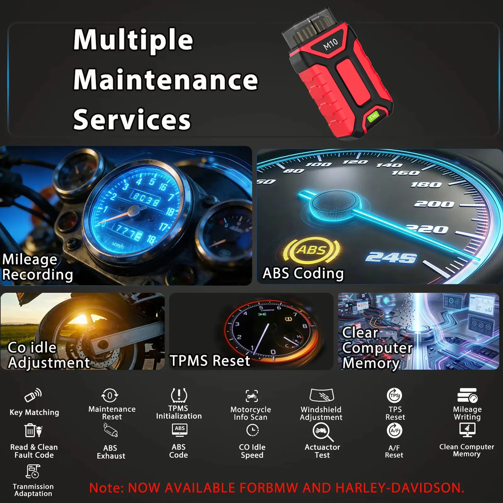 JDiag M10 Diagnostic Scanner For Harley/KTM/DUCATI Codes Read Key matching ABS System Test Bluetooth Motorcycles OBD2 Scanner
