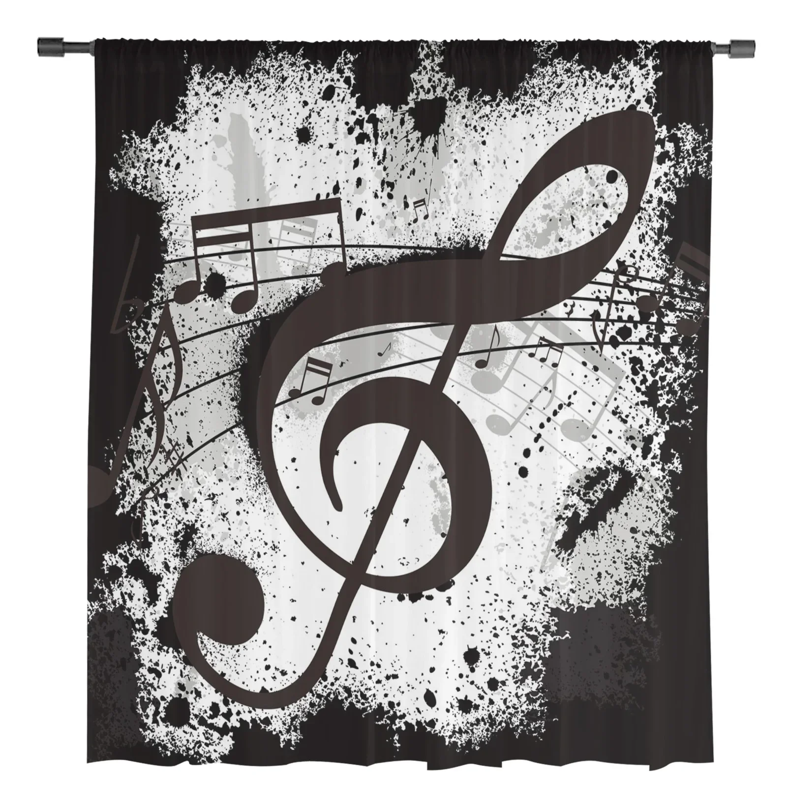 Music Notes Dot Drop Quaver Black Splash Ink Art Tulle Curtains Living Room Kitchen Window Decoration Voile Sheer Curtain