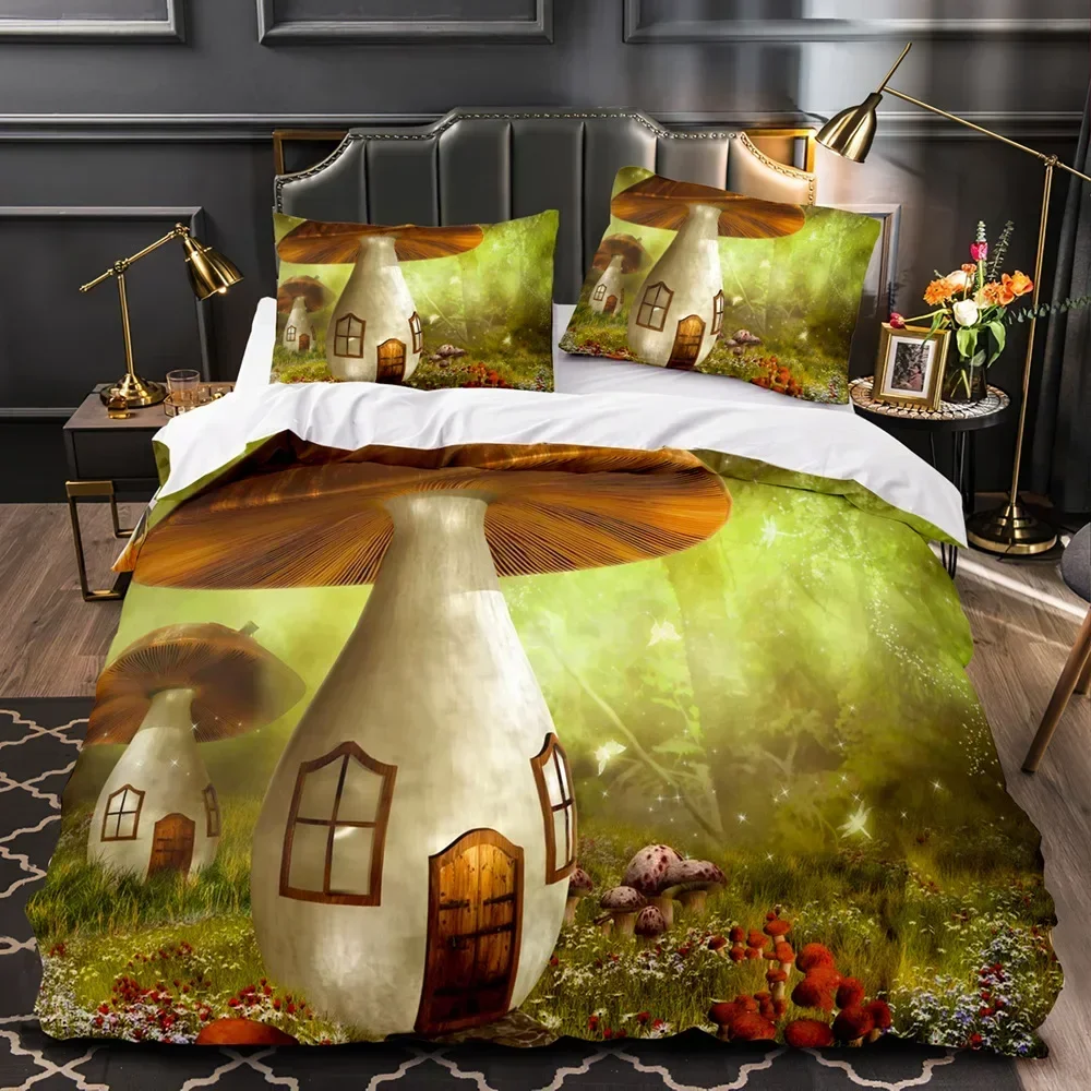 

Fairy Forest Magic Lilliputian Fungus Plant 3D Duvet Cover Bedding Set Comforter Linen Pillowcases Single Double Twin King Queen