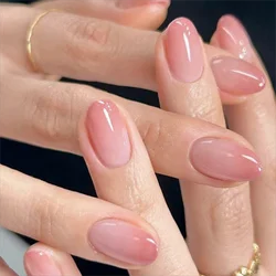 Simplicity Fashion Girls Women 24Pcs/Set Short Oval Pink Gradient Full Coverage Wearable Fake Nails