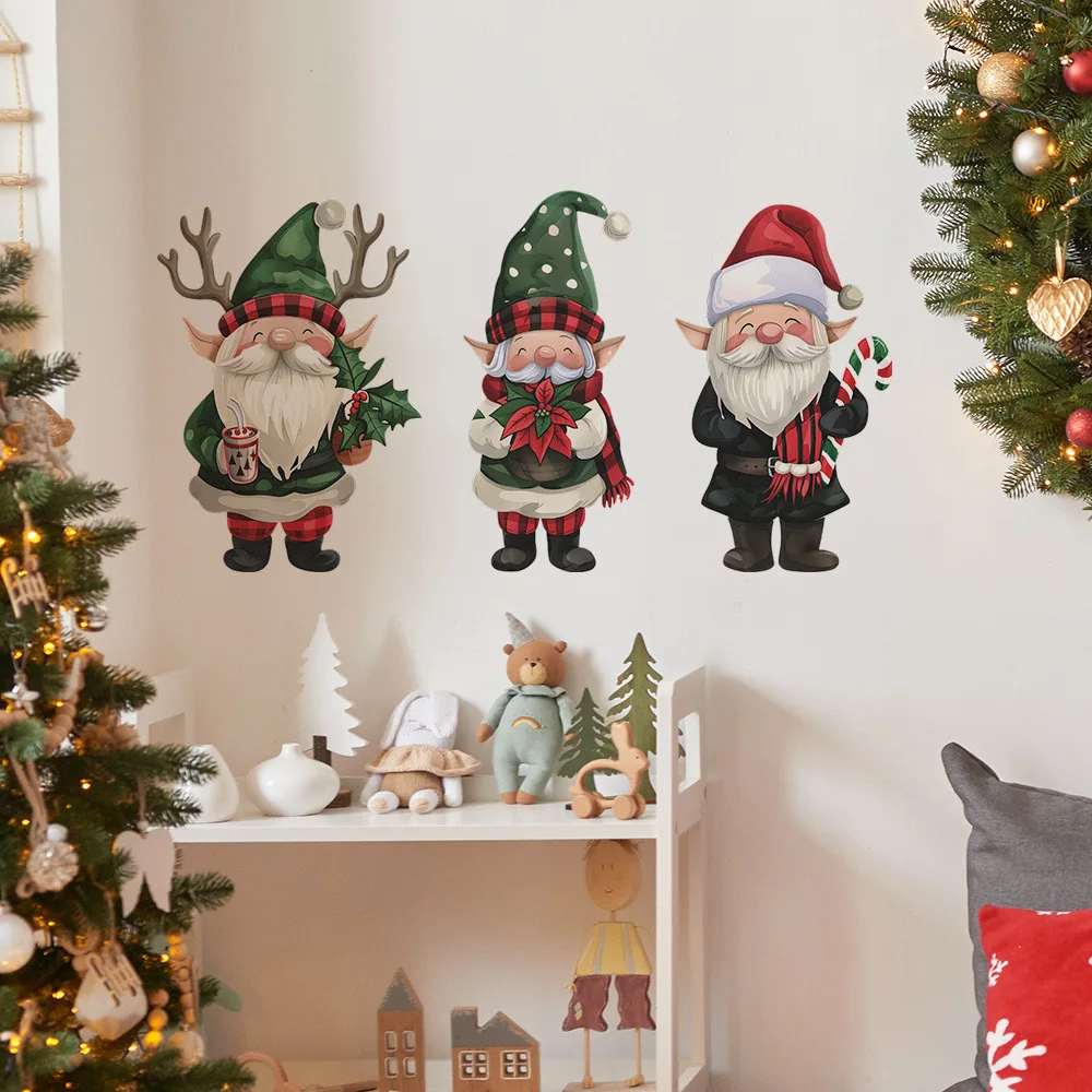 Cartoon Christmas Dwarfs Wall Stickers For New Year Room Background Decor Mural Christmas Home Decoration Self-adhesive Decals