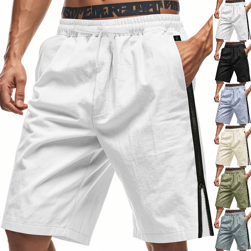 Summer Men's Side Zipper Hip Hop Loose Casual Sports Beach Zipper Shorts Polyester Fiber No Stretch Elasticity Chinese Origin