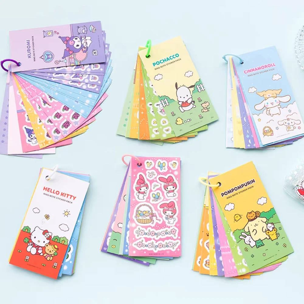 

Kawaii Hello Kitty Melody Sticky Notes Sticker Book Sanrio Cartoon Kuromi Student Stationery Water Bottle Decorative Stickers