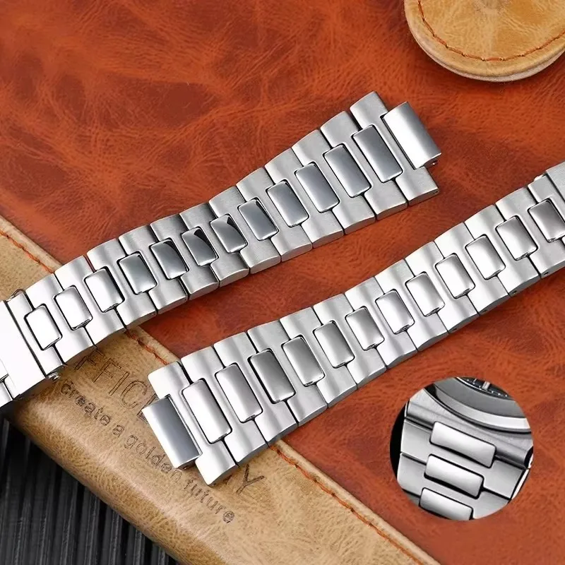 Stainless Steel Watch Strap Bracelet Metal With Folding Clasp For Patek Philippe Nautilus 5711 5726 Series Watchband 25X13mm