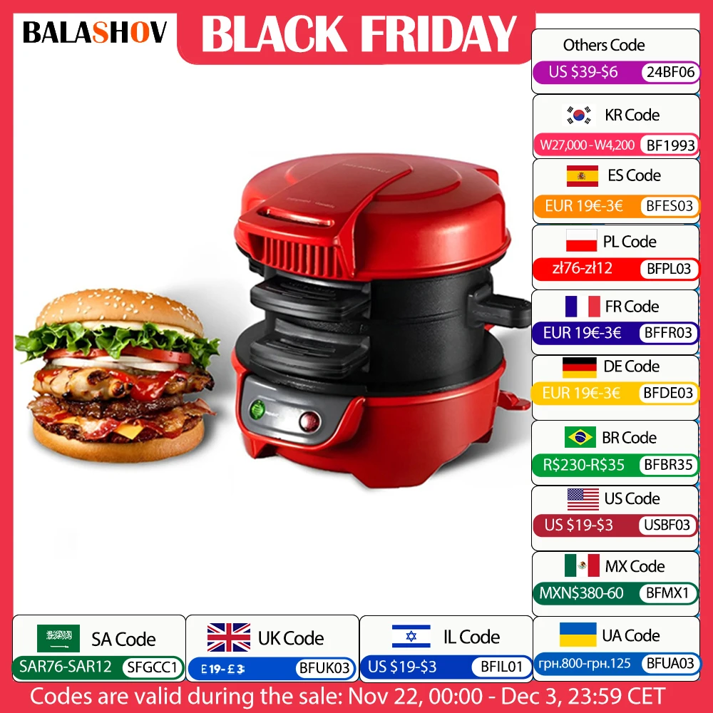 220V 110V Multifunctional burger machine Mini Breakfast Muffin Maker Household Non Stick Plates Electric Burger Maker Machine