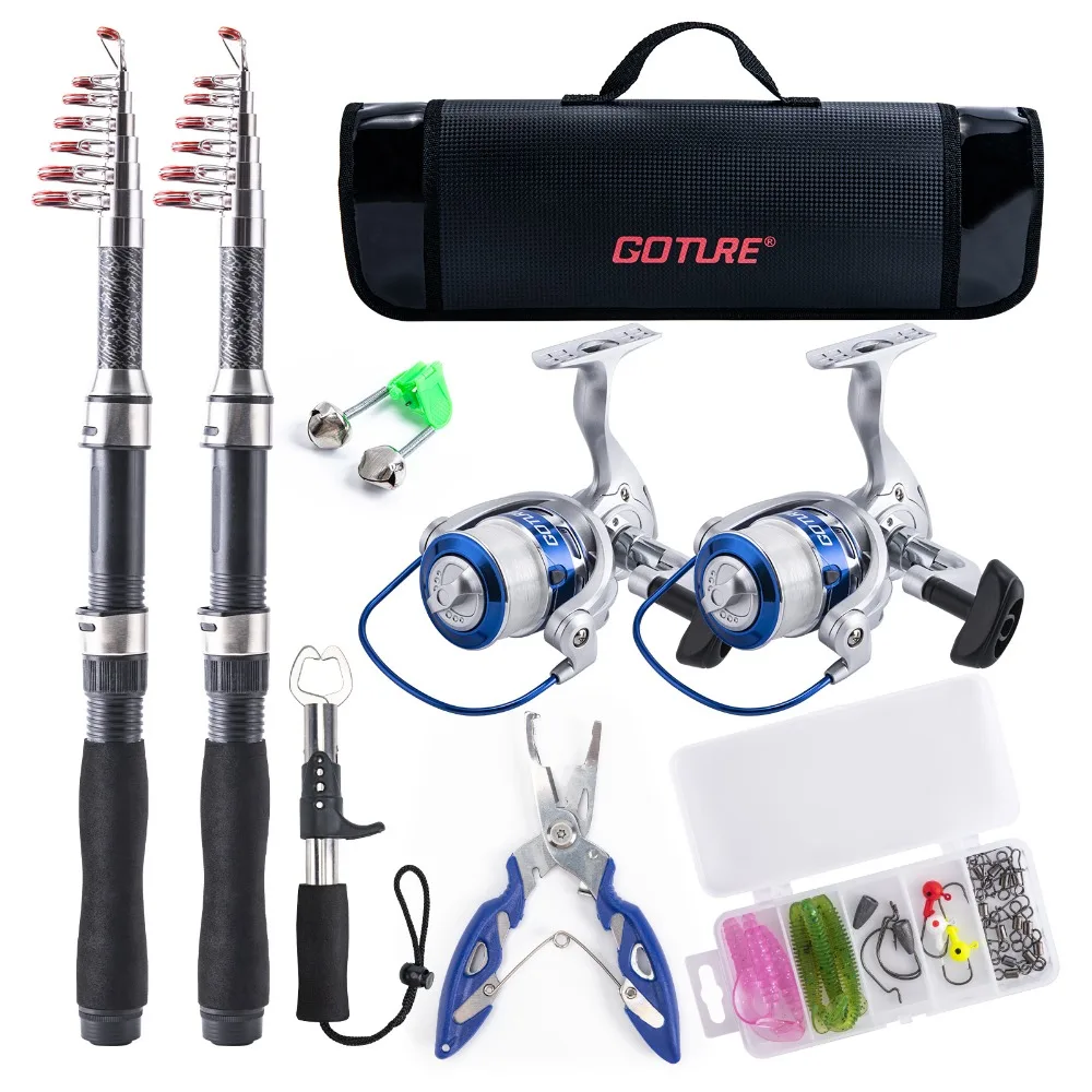 

Goture Rod Combo 2pcs Stretchable Fiberglass Fishing Rod and 7.2:1 Gear Ratio Spinning Reel Full Fishing Kit Fishing Accessories