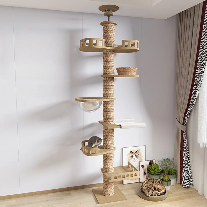 

Multifunction Wooden Cat Tree House, Kitten Climbing Toy, Scratching Posts, Tower, Soft Flannel Hammock Bed, Furniture