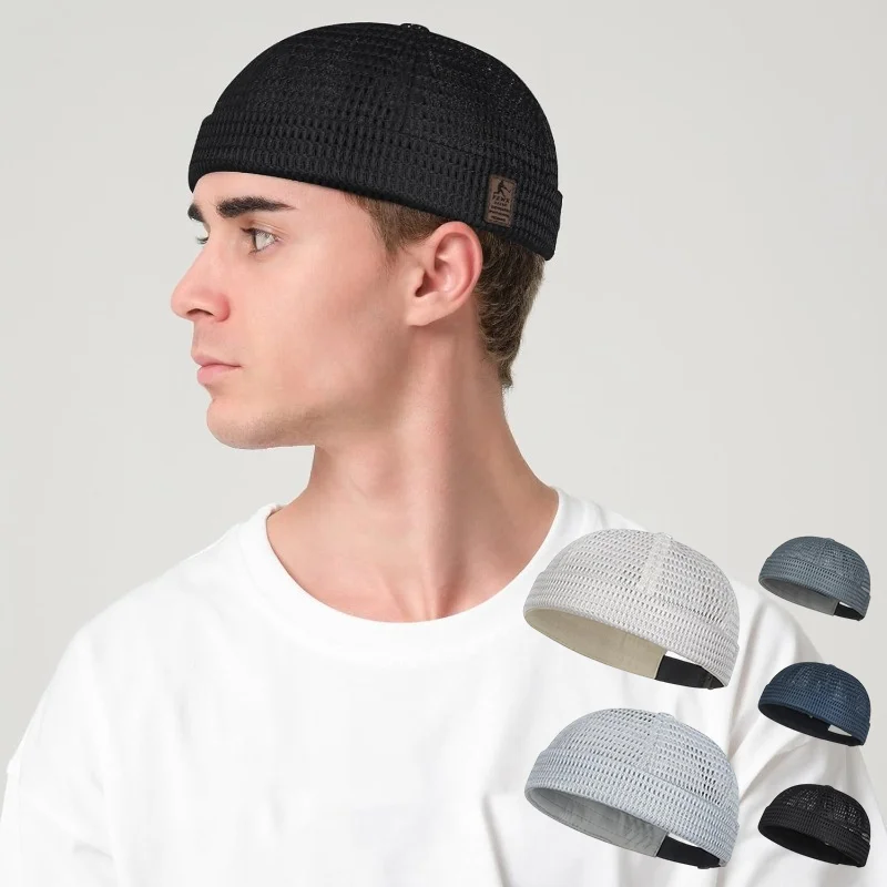 Fahrradkappe aus atmungsaktivem Mesh, randlose Melonenhaut-Mütze, ultraleichte, verstellbare Sommer-Beanie-Mütze, Outdoor Hip-Hop Seemanns-Landlord-Kappe